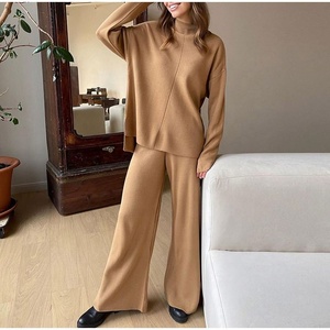 Ensemble pull col roulé décontracté pour femme, couleur unie, tricot ample, haut et <span class=keywords><strong>pantalon</strong></span> pour la tendance automne, vente chaude - Product Image 3