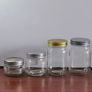 Kustom 5OZ 8OZ 13OZ 17OZ 26OZ 34OZ Putaran Jam Mason Kaca Penyimpanan Kemasan Jar dengan Tutup Kedap Udara