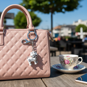 Portachiavi con ciondolo a forma di cagnolino in peluche, argento con strass, per donne e ragazze - Product Image 3