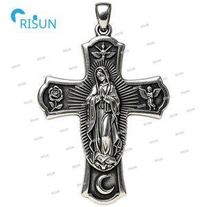 Collier pendentif médaillon religieux catholique Vierge <span class=keywords><strong>Marie</strong></span> Notre-Dame de Guadalupe avec centre de chapelet, médaille sainte de Guadalupe personnalisée - Product Image 6