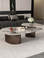 Table basse en marbre naturel de style italien, pierre de luxe, salon, usage domestique, design irrégulier, minimaliste, acier inoxydable léger