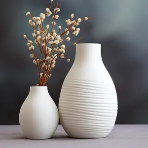 Ceramic Small Plant Vase for Flower Arrangements - Decorative Stoneware White Vase for Home Decor Table Top Vase