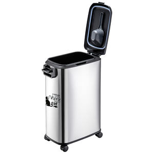 Récipient de stockage d'aliments pour animaux de compagnie de grande capacité 12L/20L couvercle de verrouillage hermétique en acier inoxydable chien chat <span class=keywords><strong>bac</strong></span> à grains avec roues - Product Image 1