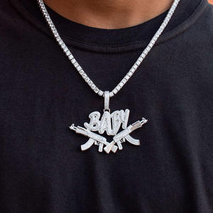 Collar con Colgante <span class=keywords><strong>de</strong></span> Pistola <span class=keywords><strong>de</strong></span> Juguete con Letras Brillantes, Chapado en <span class=keywords><strong>Oro</strong></span> y Plata, <span class=keywords><strong>Cadena</strong></span> <span class=keywords><strong>de</strong></span> Tenis <span class=keywords><strong>de</strong></span> 5 mm, Amuleto AK47 para Hombres y Mujeres, Joyería Hip Hop - Product Image 2