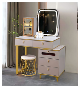 Table de maquillage moderne avec miroir éclairé et tiroirs de rangement pour meubles de chambre - Product Image 1