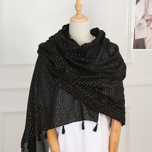 New Bronzing Polyester Dot Foil Print Square Scarf Women's Muslim Spring Summer Thin Fashionable Tassel <strong>Gauze</strong> All-match - Product Image 3
