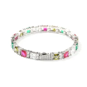 Gioielli di Moda all'Ingrosso, Catena Cubana Hip-Hop 7mm Argento con Diamanti Sintetici, Bracciale Luccicante per Uomo - Product Image 3