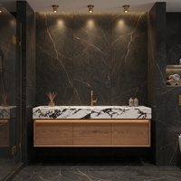 Ensemble de meubles de salle de bain mural sur mesure, finition mélamine imitation bois, contreplaqué résistant à l'humidité avec lavabo