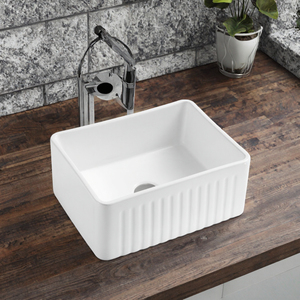 Évier de cuisine moderne rectangulaire blanc de 30 pouces à poser sous plan, en céramique brossée, à cuve unique, à un trou, avec façade à tablier, très vendu - Product Image 3