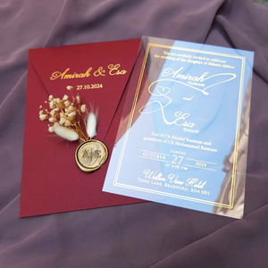 Роскошный прозрачный/прозрачный акриловый Свадебный Пригласительный конверт 5*7 дюймов с восковой печатью и сушеными цветами - Product Image 5