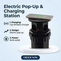 Chargeur sans fil 15W avec lumière LED, ouverture tactile, prise électrique escamotable, prise dissimulée 3 sorties, IP44, prise de table