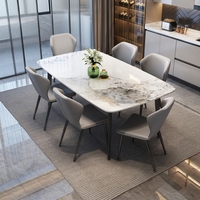Ensemble de table à manger minimaliste en ardoise, 6 places, plateau en pierre frittée, pieds en métal, écologique, durable, appartement, maison, hôtel, restaurant