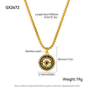 Personality Hip Hop Style Men Women Waterproof Lucky Compass 18K Gold Plated Stainless Steel <strong>Coin</strong> Pendant <strong>Necklace</strong> Fashion Gift - Product Image 4