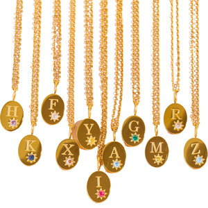 Collares de Moda con Colgante de Letra Inicial de la A a la Z, de Acero Inoxidable PVD, Chapado en Oro, con Zirconia, Venta al por Mayor - Product Image 1