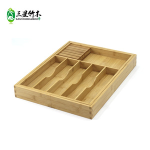 Caja organizadora de cubiertos y cuchillos de bambú extensible para fabricantes transfronterizos con bloque de cuchillos desmontable - Product Image 1
