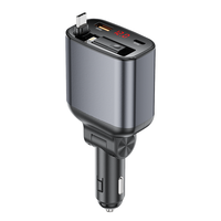 Chargeur de voiture rétractable en aluminium avec écran LED 105W, chargeur de voiture USB C 4 en 1 à charge rapide, adaptateur de voiture USB C à charge rapide PD