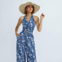 Combinaison dos nu à bretelles personnalisée pour femmes, en jacquard floral, avec ceinture