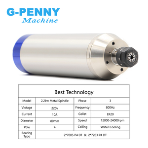 G-penny 2.2kw er20 kim loại làm việc làm mát bằng nước trục chính 2/4 cực 400/800Hz được sử dụng cho metal. Steel. Iron - Product Image 3