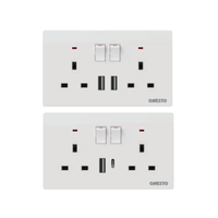 Prises d'interrupteurs en gros avec indicateur au néon Prise murale 13A avec prises électriques USB A Type C 2.4A 2 Gang UK
