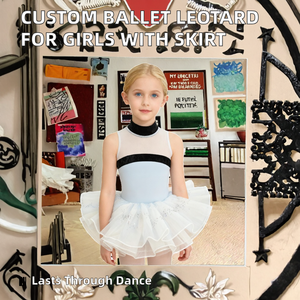 Maillot de Ballet de Algodón con Logotipo Personalizado para Niñas, Cuello Alto Azul, Falda de Organza con Malla, Ropa de Baile Elegante, Cintura Elástica, Largo - Product Image 2