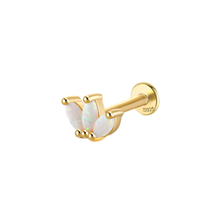Pendientes de botón de plata de ley S925 estilo INS con tres ojos de ópalo, 16G, parte trasera plana, para perforación de cartílago de la oreja - Product Image 1