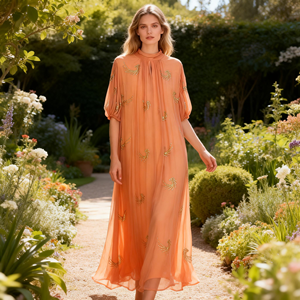 2026 New Handmade Bead Pleated Design Women's <strong>Dress</strong> <strong>Plus</strong> <strong>Size</strong> Loose Elegant Rayon Chiffon Floor-length <strong>Dress</strong> Diamonds Petal - Product Image 3