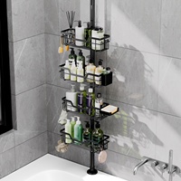Étagère de Douche d'Angle Extensible en Métal à Tension Réglable à 4 Niveaux pour Salle de Bain