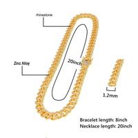 NL2023 Parure de bijoux européenne de haute qualité pour homme Chaîne à maillons cubains et ensemble de bracelets Hip Hop avec cristal glacé pour cadeau