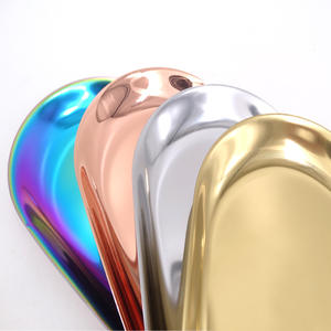 Nến Khay thép không gỉ trang trí khay vàng đen hình bầu dục đồ trang sức món ăn mỹ phẩm lưu trữ nhỏ Khay nến chủ - Product Image 2