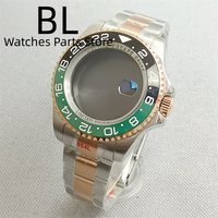 BLIGER boîtier de montre en or rose bicolore personnalisé de 43mm pour montre de plongée avec montre-bracelet en verre saphir bleu AR