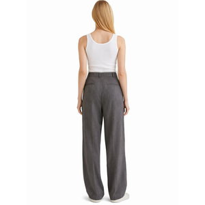 Pantalons de costume <span class=keywords><strong>pour</strong></span> femmes, taille haute, jambe droite, plissés, fabrication OEM personnalisée - Product Image 2