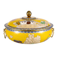 Panci Enamel Tembaga Cloisonne Kompatibel Induksi, Desain Cina Berwarna, dengan Tutup, Tanpa Lapisan, Tanpa Gagang, Dasar Datar