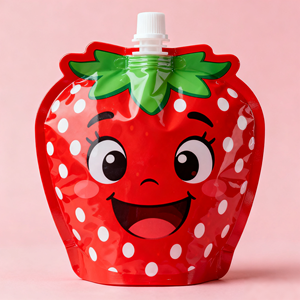 Bolsa para Bebidas con Forma Irregular a Prueba de Fugas Personalizada para Jugos de Fresa por Fabricantes Chinos Bolsa con Boquilla para Jugos de Fresa - Product Image 1