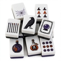 Juego de Mahjong Acrílico con Temática de Brujería, con Bola de Cristal, Botella de Poción y Telaraña, para Fiestas y Entretenimiento