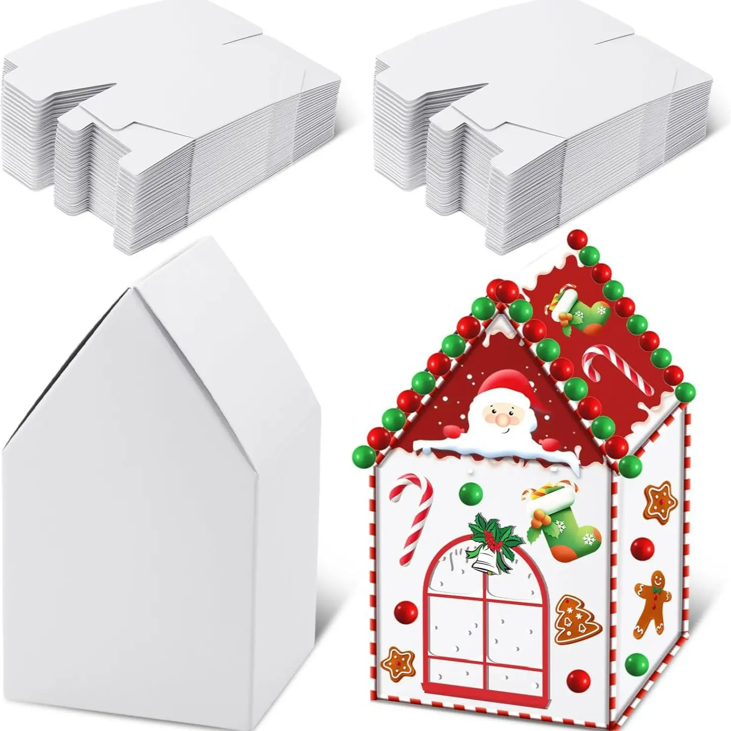 क्रिसमस हाउस आकार पेपरबोर्ड पैकेजिंग बॉक्स क्रिसमस के लिए जिंजरब्रेड हाउस पेपर कैंडी स्वीट कुकी उपहार पैकेजिंग बॉक्स