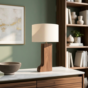 Walnut Wood Table Lamp E27/E26 Bulb Base <b>Wire</b> AC Off-White Fabric Drum Shade Simple Modern Bedroom Desk <b>Light</b> Home Decor - Product Image 6
