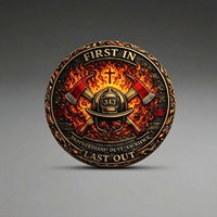 Nouvel Arrivage Pièce de collection Casque de pompier 3D Haches croisées Bordure flamme Finition fer antique pour Cadeau de fraternité