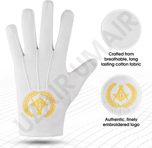 Guantes de Algodón Grandes Dorados Uzair Umair Masonic Past Master, 2 Pares, 100% Algodón, Blancos en Venta - Product Image 6