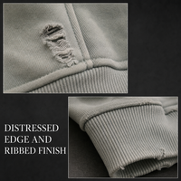 Sweat à capuche zippé RAMAX 480GSM gris délavé avec motif éclair, coupe oversize, style urbain vieilli, pour homme, personnalisable OEM ODM