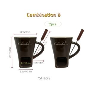 Lot de 2 tasses à <span class=keywords><strong>fondue</strong></span> au chocolat en céramique, mugs à <span class=keywords><strong>fondue</strong></span>, fourchettes à <span class=keywords><strong>fondue</strong></span>, tasses à <span class=keywords><strong>fondue</strong></span> au beurre et au fromage, chauffe-<span class=keywords><strong>fondue</strong></span>, portabilité facile, pour table et cuisine - Product Image 2