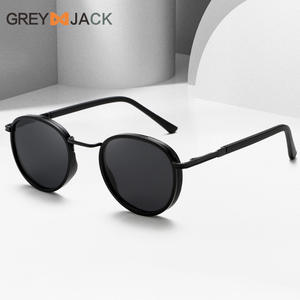 Lunettes de soleil rondes Greyjack pour hommes, monture en métal, verres polarisés UV400 TAC, couleur noire, style rétro - Product Image 3