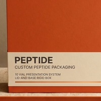 Boîte rigide carrée personnalisée avec couvercle et base orange pour 10 flacons de peptides, en carton gris avec éponge, impression offset, pour soins personnels