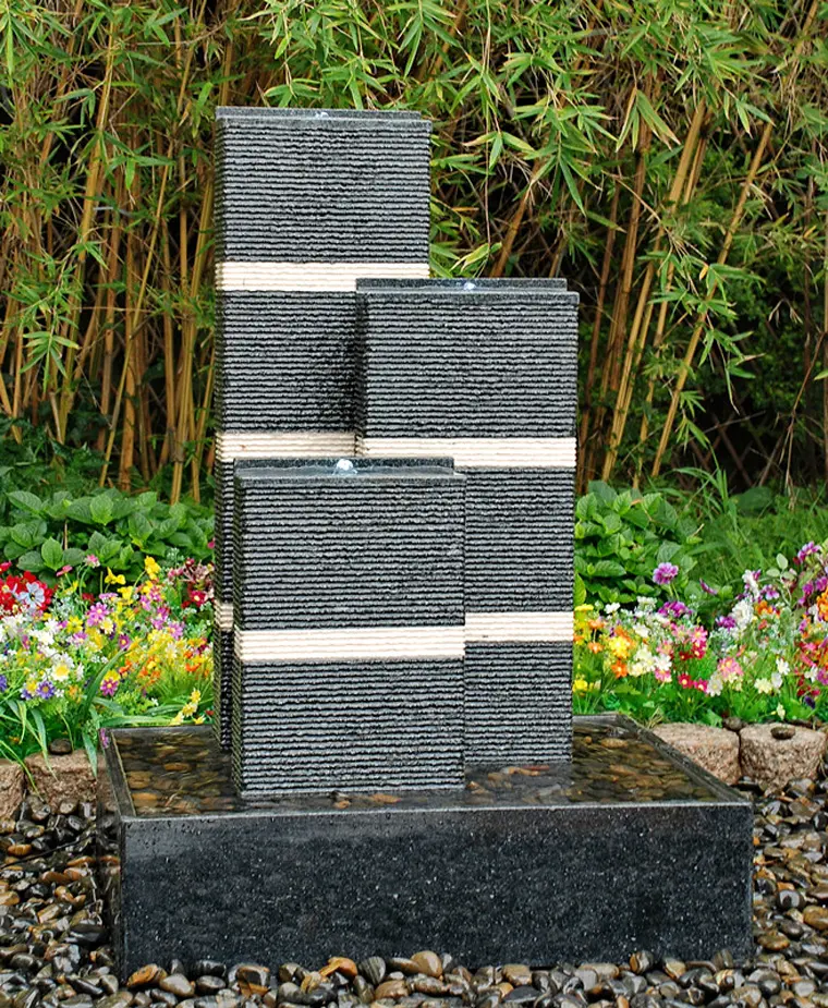 Outdoor Customized 3 Rectangle Upright Slate Wall Waterfall Granite Water Fountains Stone for Courtyard and Indoor Hotel Decor