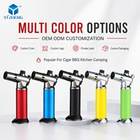 Chalumeau au butane rechargeable pour cuisine, briquet à flamme réglable, torche à cigare avec verrouillage de sécurité, allumeur à gaz