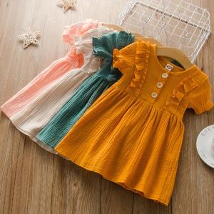 Robe d'été 2022 pour tout-petits, jupe smockée à boutons, vêtements pour enfants à manches courtes, tenue décontractée pour bébés filles - Product Image 1