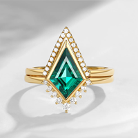 Bagues de mariage en argent sterling 925 en forme de V, ensemble de bagues de fiançailles en forme de cerf-volant avec émeraude verte de laboratoire et zircon cubique