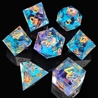 Juego de 7 Dados Poliédricos de Dragón Dorado y Laberinto, Dados de Resina Transparentes con Bordes Nítidos para Juegos de Rol de Mesa DnD