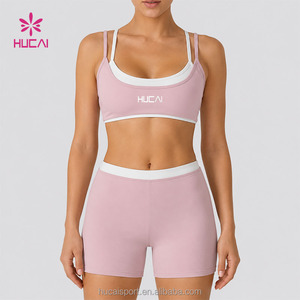 New Fashion Custom Contrast Color Double Layer Naked-feeling <strong>Sports</strong> <strong>Bra</strong> Workout Fitness Outfits Women 2 Piece Yoga <strong>Shorts</strong> <strong>Set</strong> - Product Image 3