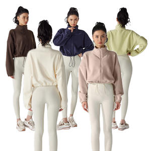 Yc258 महिलाओं की फसल ऊन स्वेटशर्ट टर्टलनेक ढीले जिपर जॉगिंग स्वेटशर्ट + पैंट मोटी गर्म ऊन जैकेट सेट - Product Image 2