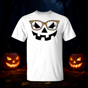 T-shirt Jack O Lantern Face Pumpkin Halloween Leopard Print Glasses - Product Image 3